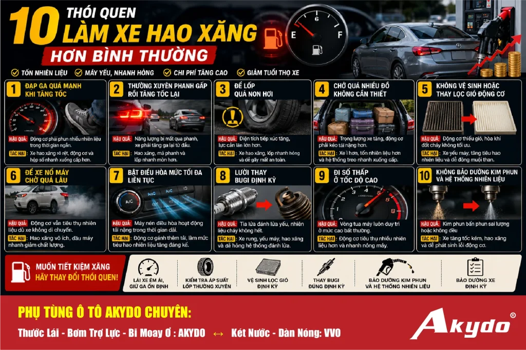 10 Thói Quen Làm Xe Hao Xăng Hơn Bình Thường