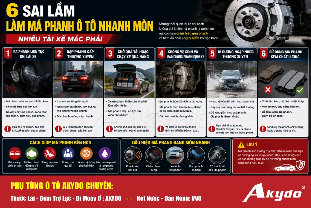 6 sai lầm làm má phanh ô tô nhanh mòn nhiều tài xế mắc phải