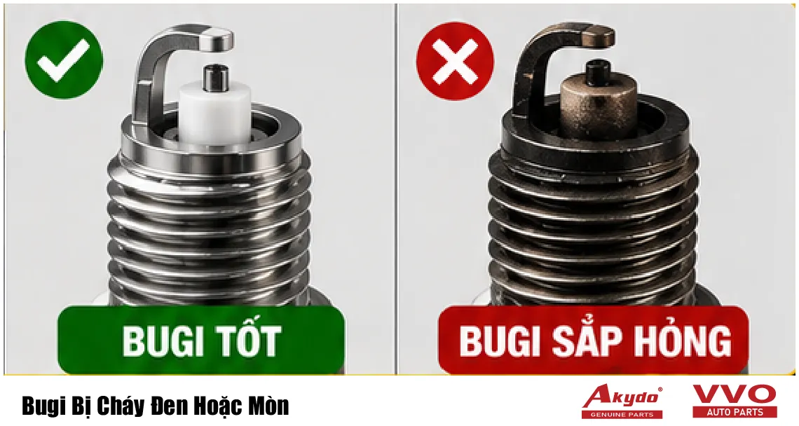 Bugi Bị Cháy Đen Hoặc Mòn