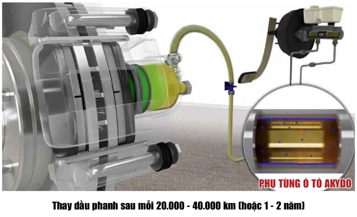 Thay dầu phanh sau mỗi 20.000 - 40.000 km (hoặc 1 - 2 năm)